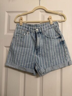 H&M Light Blue Pinstripe Denim Shorts